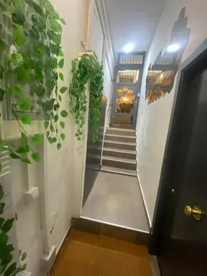 a hallway with stairs and plants on the walls at 08 Apartament lof 3 2 in Barcelona