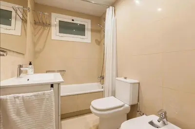 a bathroom with a toilet and a sink and a shower at Apartment Muralla in Vilassar de Mar