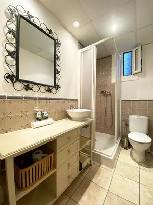 a bathroom with a sink and a toilet and a mirror at Stay U-nique Apartments Gaudi II in Barcelona