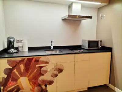 a kitchen with a sink and a microwave at Montserrat Apartments by gaiarooms in Barcelona