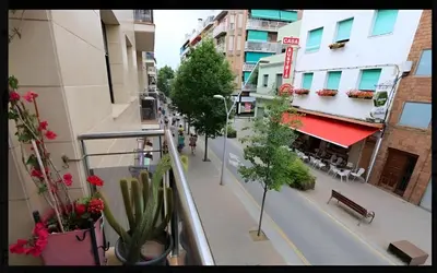 a view of a street from a balcony with plants at Apartament Calella in Calella