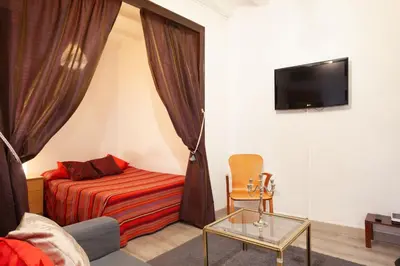 a living room with a bed and a tv at Esquirol in Barcelona