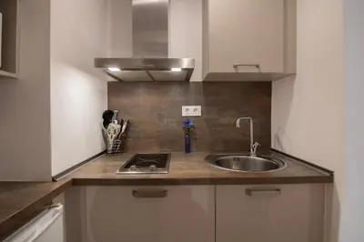 a kitchen with a sink and a counter top at Gaudí Ramblas in Barcelona