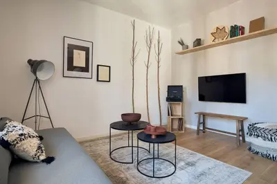 a living room with a couch and a tv at YANGRA - Two Bedroom Apartment in Consell de Cent in Barcelona