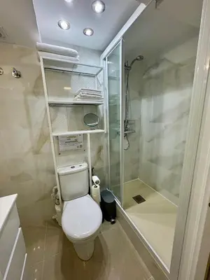 a bathroom with a toilet and a shower at BADAROSA House Badalona next to Barcelona & beach in Badalona