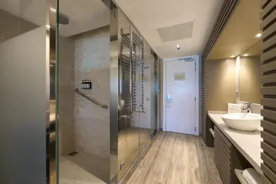 a bathroom with a sink and a shower at Catalonia Square 4* Sup in Barcelona