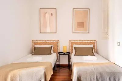 a room with two beds and a plant in it at The Collection Barcelona - Plaza Urquinaona Cozy and comfortable in Barcelona