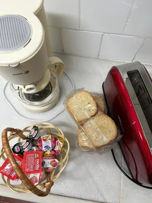 a toaster and a basket of food and a bread at Casa iaia in Monistrol