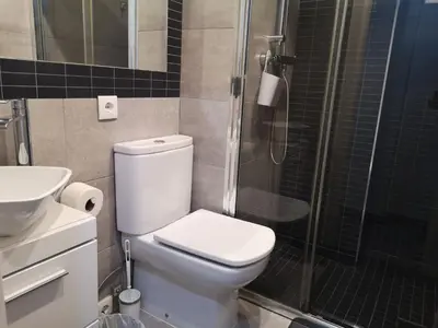 a bathroom with a toilet and a shower and a sink at ApartEasy - Eixample Center in Barcelona