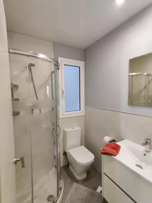 a bathroom with a shower and a toilet and a sink at Fira Plaza España apartment in Barcelona