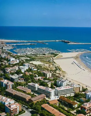 an aerial view of a beach and the ocean at Atenea Park Suites & Apartments in Vilanova i la Geltrú