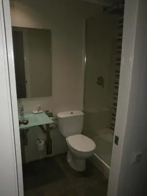 a bathroom with a toilet and a shower and a sink at Hotel Medicis in Barcelona