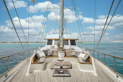 a sailboat in the water on the ocean at SPACIOUS YACHT HOTEL BARCELONA CITY CENTER 5 CABINs in Barcelona