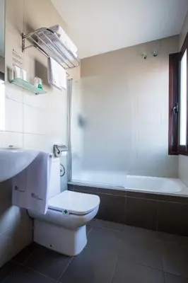 a bathroom with a toilet and a shower and a sink at Hotel Via Augusta in Barcelona