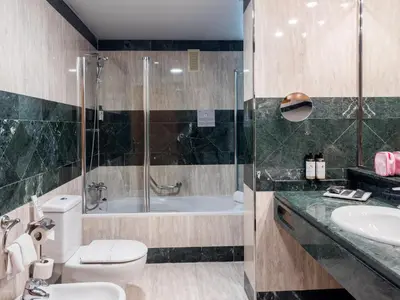 a bathroom with a shower and a toilet and a sink at Abba Sants in Barcelona