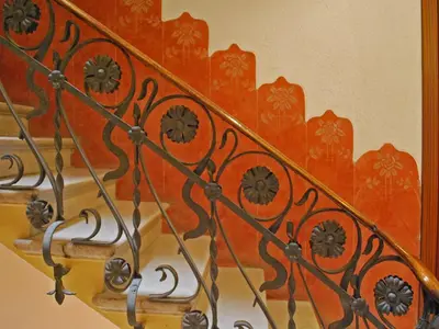an image of a staircase with an orange wall at Hotel Celimar in Sitges