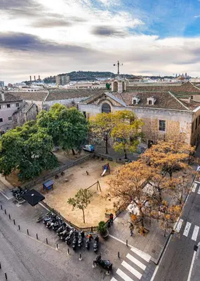 an aerial view of a park in a city at Hotel Aneto in Barcelona