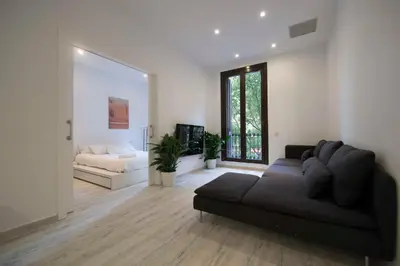 a living room with a couch and a bed at Paseo de Gracia Apartments in Barcelona
