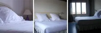 two pictures of a bedroom with a bed and a window at Cèsar in Vilanova i la Geltrú
