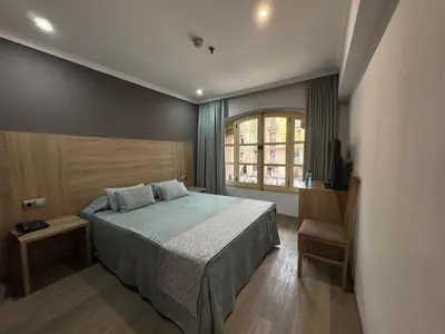 a small bedroom with a bed and a window at Ramblas Hotel in Barcelona
