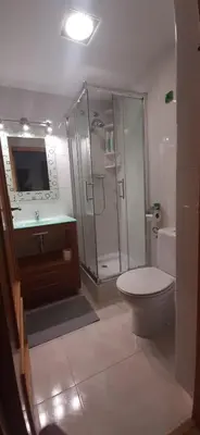 a bathroom with a shower and a toilet and a sink at Precioso Piso Barcelona in Santa Coloma de Cervelló