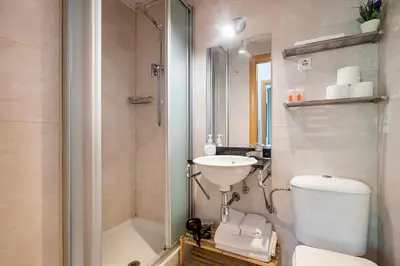a bathroom with a toilet and a sink and a shower at Apartments Sata Park Guell Area in Barcelona