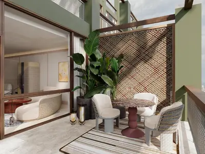 a room with a table and chairs on a balcony at Hotel Miramar Barcelona GL - Preferred Hotels & Resorts - Newly Renovated in Barcelona
