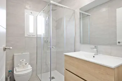 a bathroom with a shower and a sink and a toilet at Alcam Badalona Roger in Badalona