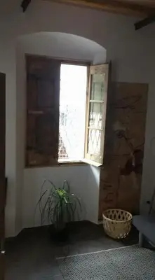 a window in a room with a plant in front of it at CAM Maresme 2 Apartamento Barcelona y playa in Masnou