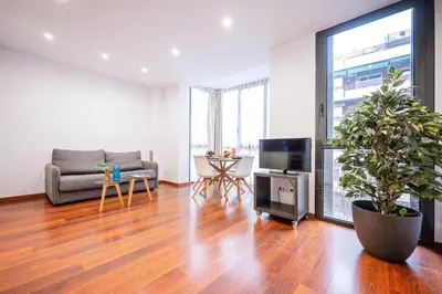 a living room with a couch and a tv at Sweett - Eixample Central in Barcelona