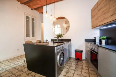 a kitchen with a washing machine and a sink at Tendency Apartments Miro 8 in Barcelona