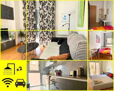 a collage of pictures of a living room and a bedroom at Oasis familiar Terrassa in Terrassa