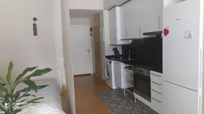 a small apartment with a kitchen and a living room at Studio doria in Sant Boi del Llobregat