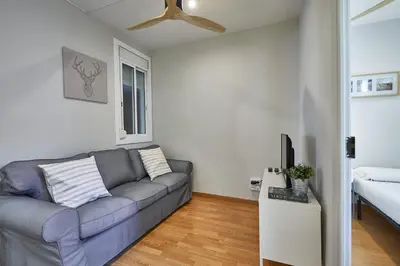 a living room with a couch and a tv at BBarcelona Montjuic Apartment in Barcelona