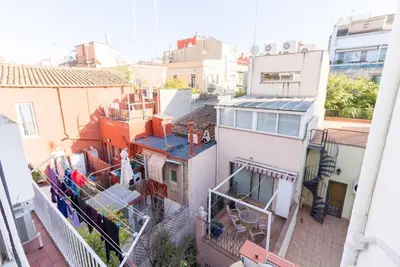 an aerial view of a building with a balcony at BeBarceloner Sant Andreu Apartments - Studio in Barcelona