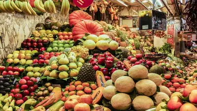 a market filled with lots of fruits and vegetables at Catalunya Casas Spacious, Sublime Villa just 15km to Barcelona! in Torrelles de Llobregat